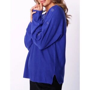 DG2 Diane Gilman Royal Blue Grommet Shoulder Knit Sweater S NEW